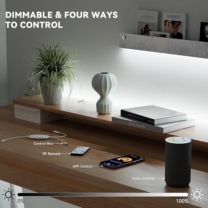 PAUTIX COB LED Strip Light 65.6ft/20m,Work with Alexa/Google Assistant,9600 LEDs Daylight White 6000K,CRI93+ Super Bright High Lumen,Dimmable 24V Flexible LED Light Strip,for Home&Office DIY Lighting