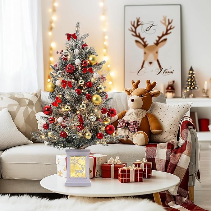 3 Ft Pre-Lit Christmas Tree, Artificial Christmas Trees with Lighting, Xmas Trees with 78 Led Lights, Christmas Decoration for Home, Office, Easy Assembly