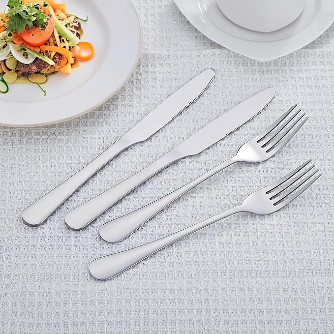 24 Piece Forks And Knives Set, Premium Stainless Steel Silverware Set - 12 Knives & 12 Forks for Home & Hotels, Mirror Polished & Dishwasher Safe(24 Pieces Cutlery Set for 12)