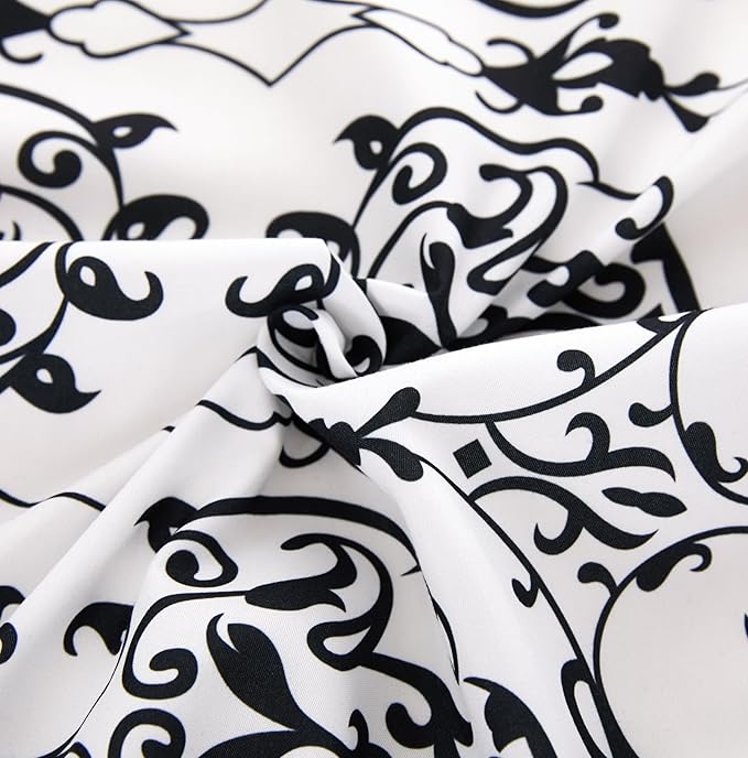 Twin Size Bed Sheets Set Deep Pockets - 6PC Floral & Swirl Ultra Soft Microfiber Bed Sheets - Easy to Clean, 90 Thread Count Sheets with Fitted Sheet, Flat Sheet & Pillowcases (Black/White Scroll)