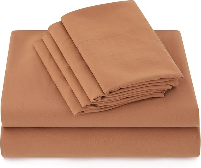 Bedsure Deep Pocket Queen Sheets - 6 Piece, Prewashed Ultra-Soft Queen Sheet Set, Fits Mattresses Up to 18 Inches Thick, Breathable & Secure Fit, Hotel Luxury Bedding, Burnt Orange