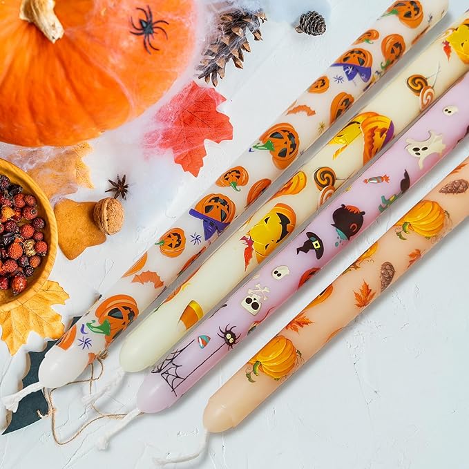 Halloween Taper Candles 10 Inch Ghost Pumpkin Long Tapered Candlesticks Candles for Halloween Party Porch Front Yard Home Decor