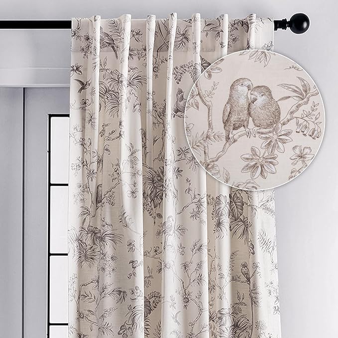 Maison d' Hermine Curtains for living room 100% Cotton 108 inch length One Panel Light Filtering Toile Curtains for Bedroom Windows with rod and loop Pockets Drapes (Jouy Paradise Beige, 50"W x 108"L)
