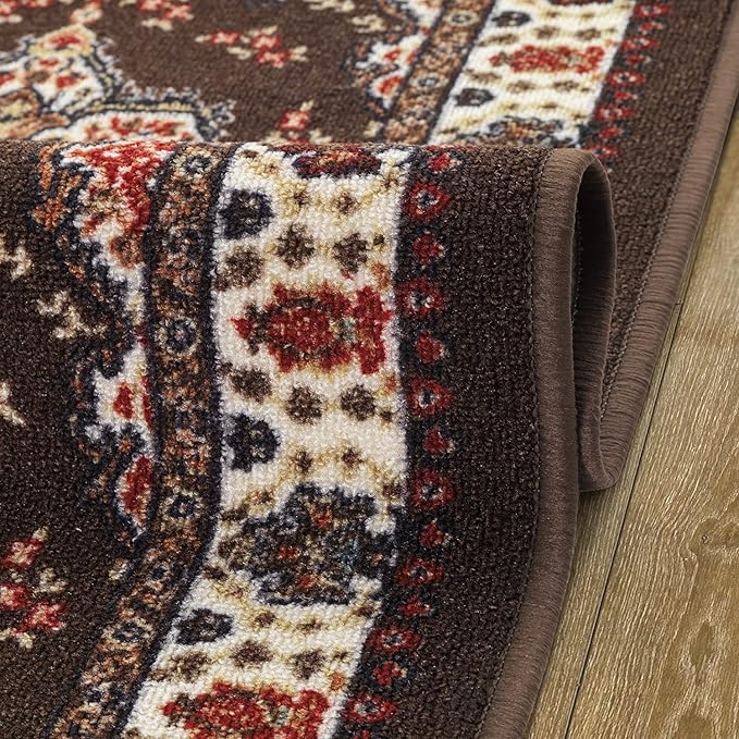 Antep Rugs Alfombras Oriental Traditional 2x7 Non-Skid (Non-Slip) Low Profile Pile Rubber Backing Indoor Runner Rugs (Brown, 2' x 7')