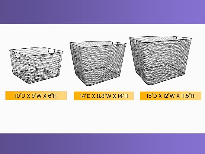 YBM HOME Kitchen Pantry Organizer Wire Basket for Shelves, Cabinets, Pantry, Countertop, Mesh Open Storage Bin Metal Basket for Organizing Food Supplies 14 x 10 x 9, Pack of 2, Silver