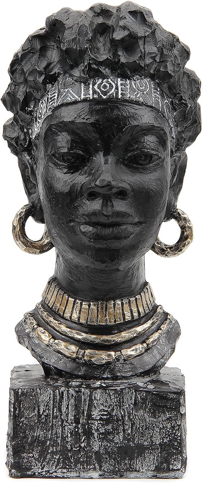 Leekung African Statues and Sculptures for Home Decor,African Figurines Head Statue Decorations for Home,African Art Sculptures Woman Statue Decor for Living Room Antique Black Color