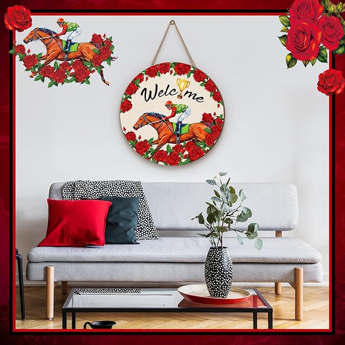 Blosssound 3 Pcs Door Decorations Front Hanging Door Sign Hanging Ornament Wooden Wall Sign Hanger for Celebrations Farmhouse Home Living Room Party Supplies(Derby)