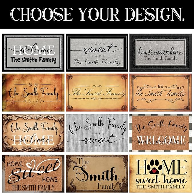 Custom Welcome Doormat with Family Name Home Sweet Home Personalized DoorMats, Housewarming Gift - Door Mat with Anti-Slip Backing, Customize Doormat Outdoor Indoor Entrance