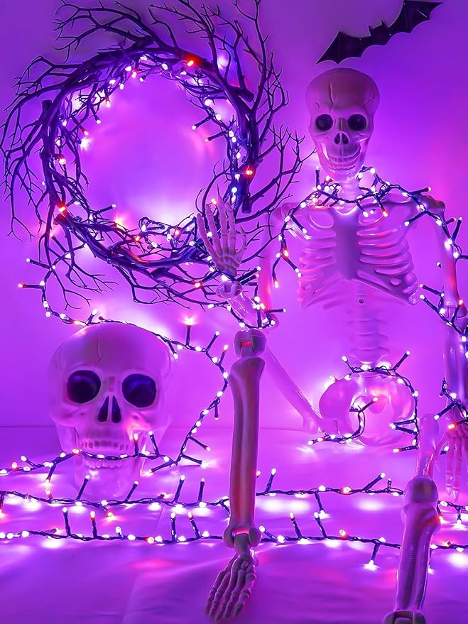 33FT 800 LED Halloween Slow Twinkle Cluster Lights, Firecracker Fairy Lights with 15 Modes & Timer Function, Waterproof String Lights for Indoor Outdoor Tree Halloween Decorations, Orange and Purple