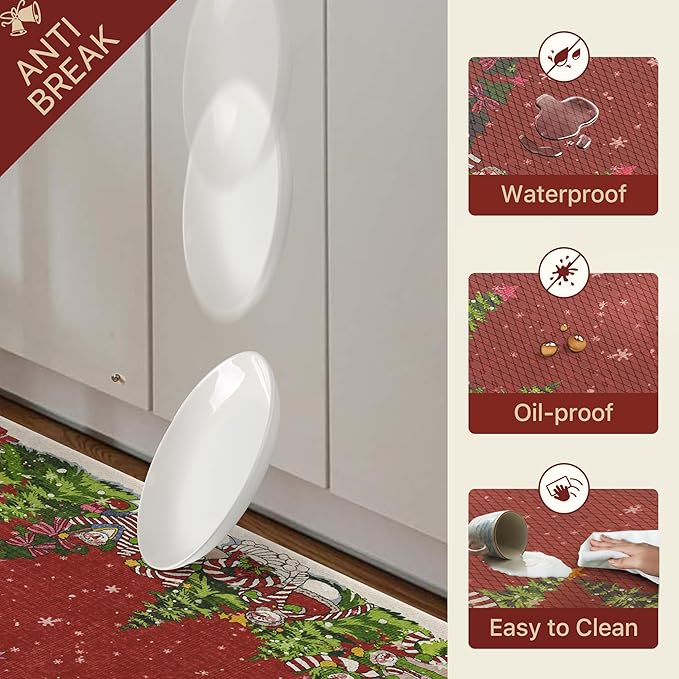 GENIMO Christmas Decorations - Kitchen Mats for Floor, Christmas Kitchen Rugs, Cushioned Anti Fatigue Mat for Home Decor, Waterproof Non Slip Standing Mat for Laundry, 23.6"x71", Red