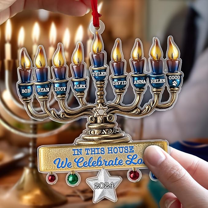 Family Christmas Ornaments - Hanukkah Ornament, Personalized Merry Chrismukkah Jewish and Christian, Hanukkah Ornaments for Tree, Jewish Ornament for Chrismukkah Decorations