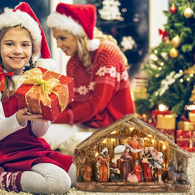 Nativity Sets 7 Inch Christmas Village Nativity Scene Indoor Manger Scene Christmas Village Xmas Tabletop Decorations Holiday Displays