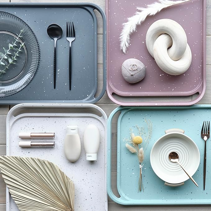 LINE+ARC Waterproof, Easy-to-Clean, 18"x12" Serving Tray Extra Large Handles (Mint) 100% Food-Grade Melamine for Breakfast, Dinner, Bed, Tea, Crafts, Decorative, TV, Couch, Outdoor, Patio