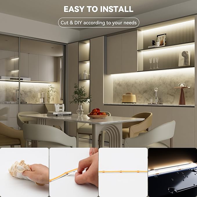 PAUTIX COB LED Strip Light IP65 Waterproof 32.8ft/10m 5040LEDs Natural White 4000K,High Lumen Flexible CRI93+ LED Tape 24V Super Bright,for Home&Office Lighting Project(Adapter&Dimmer Sold Separately)