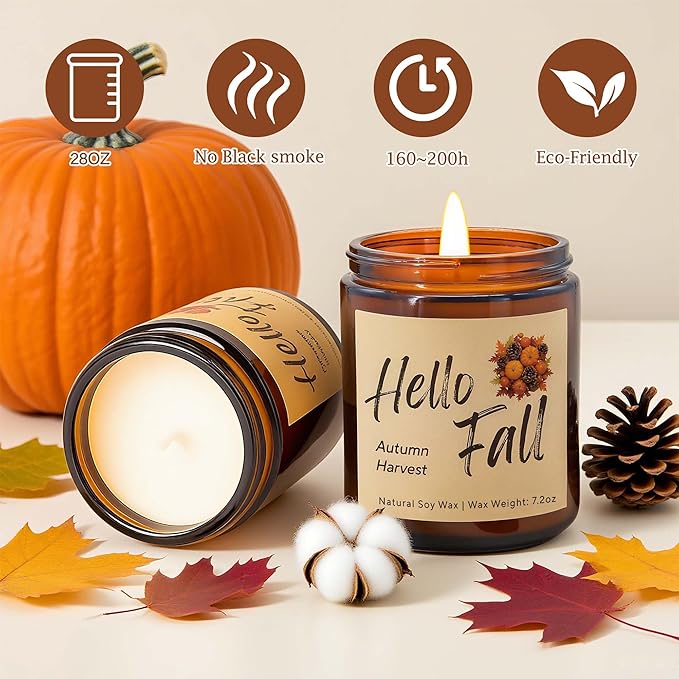Lihome Fall Candles, Fall Decorations for Home - Fall Gifts for Women, Natural Soy Wax Scented Candles Set(4pcs)