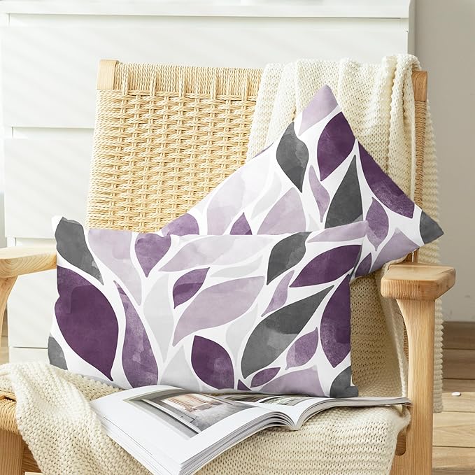 CaliTime Throw Pillow Cases Pack of 2 Cozy Fleece Falling Dahlia Floral Flowers Petals Decorative Cushion Covers for Couch Bed Sofa Farmhouse Decoration 12 X 20 Inches Deep Purple Grey