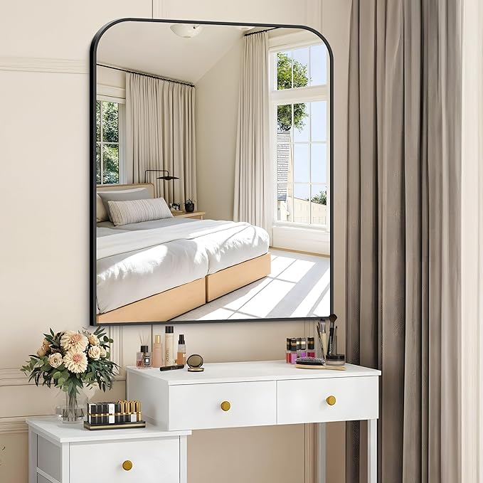 Bathroom Mirror, 30x36 inch Black Rectangle Wall Mounted Mirror with Thin Frame, Bathroom Vanity Mirrors for Over Sink, Entryway, Living Room, Bedroom