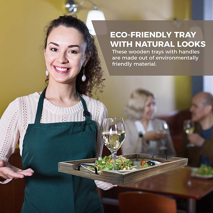 3 Piece Decorative Nested Vintage Wood Serving Tray Set for Coffee Table or Ottoman – Rustic Wooden Breakfast Trays for Kitchen, Dining Room, or Living Room – Farmhouse Platter w/Handles - Barnwood