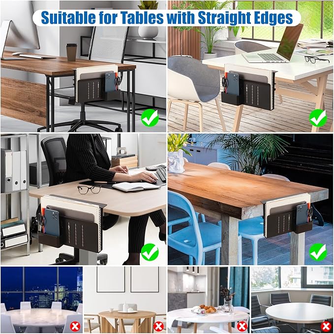 Desk Side Storage, Under Desk Laptop Mount, Table Side Hanging File Organizer, No Drill Clamp On Cable Management Tray, Laptop Holder with Magnetic Pen Holder for Office and Home(Black)