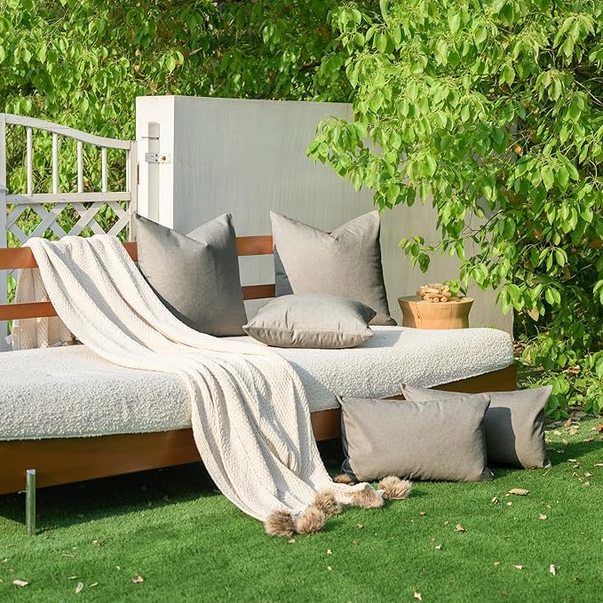 a moment Pack of 2 Light Grey Stain-Resistant Throw Pillow Covers Pet-Friendly Pillowcases Cushion Covers for Sofa Couch Bed Outdoor Waterproof 12x20 Inch