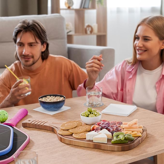 New – Pickleball Paddle Charcuterie & Cheese Board – Acacia Wood Cutting Board (16.9” x 8.1”) Pickleball gifts for men or women, Pickle Ball Plates, Serving Tray, Pickle ball Accessories