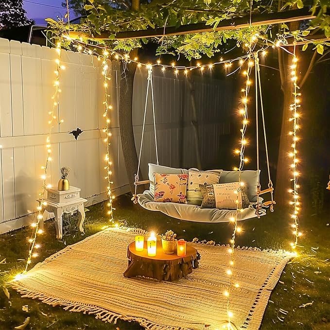 JMEXSUSS 230ft 720 LED Warm White Christmas String Lights Outdoor, Plug-in Outdoor String Lights with Remote Control, Clear Wire 8 Modes Christmas Tree Light for Bedroom Tree