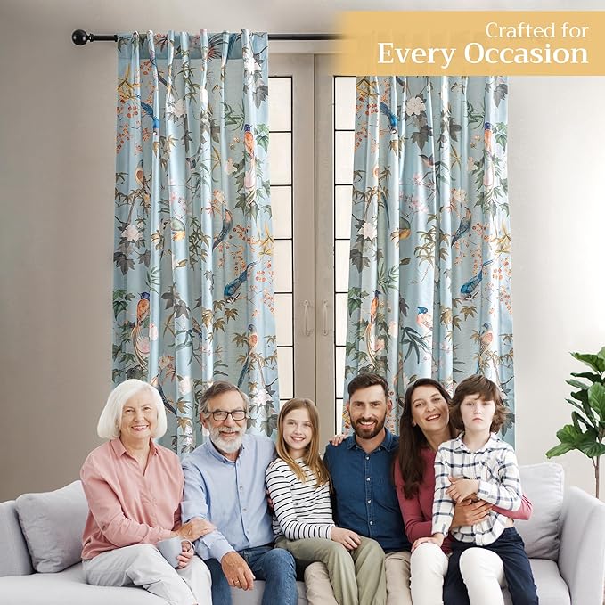 Maison d' Hermine Curtains for Living Room 100% Cotton 108 inch Length One Panel Light Filtering Curtains for Bedroom Windows with Rod and Loop Pockets Drapes (Hokuzai Blue, 50" W x 108" L)