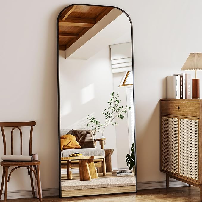 Full Length Mirror, 71"x28" Floor Mirror Freestanding, Arched Floor Standing Large Mirror Full Body Mirrors with Stand for Bedroom, Hanging Mounted Mirrors for Living Room,Black