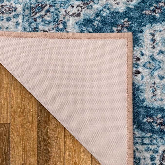 Antep Rugs Alfombras Oriental Traditional 2x7 Non-Skid (Non-Slip) Low Profile Pile Rubber Backing Indoor Runner Rugs (Turquoise Blue, 2' x 7')