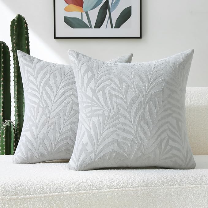 FUTEI Dark Grey Decorative Throw Pillow Covers 26x26 Inch Set of 2,Soft Chenille Phoenix Tail Leaf Textured Euro Pillow Shams,Modern Home Decor for Couch Bed Living Room