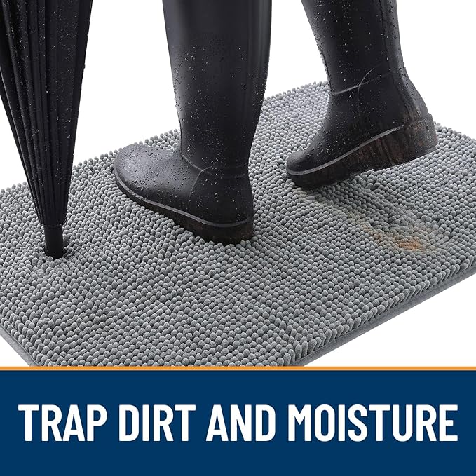 OLANLY Dog Door Mat Set 4-Piece 36x24, Absorbs Moisture and Dirt, Absorbent Non-Slip Washable Doormat, Quick Dry Chenille Mud Mat for Dogs, Entry Indoor Entryway Carpet for Inside Floor, Grey