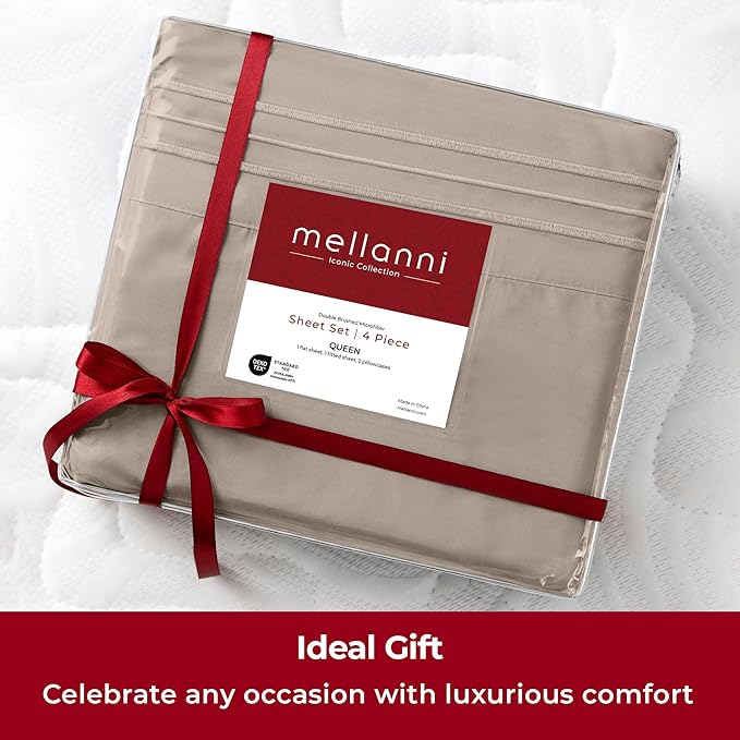 Mellanni Twin XL Sheets Set - 3 PC Iconic Collection Bedding - Hotel Luxury, Extra Soft, Cooling Bed Sheets - Wrinkle, Fade, Stain Resistant (Twin Extra Long, Tan)