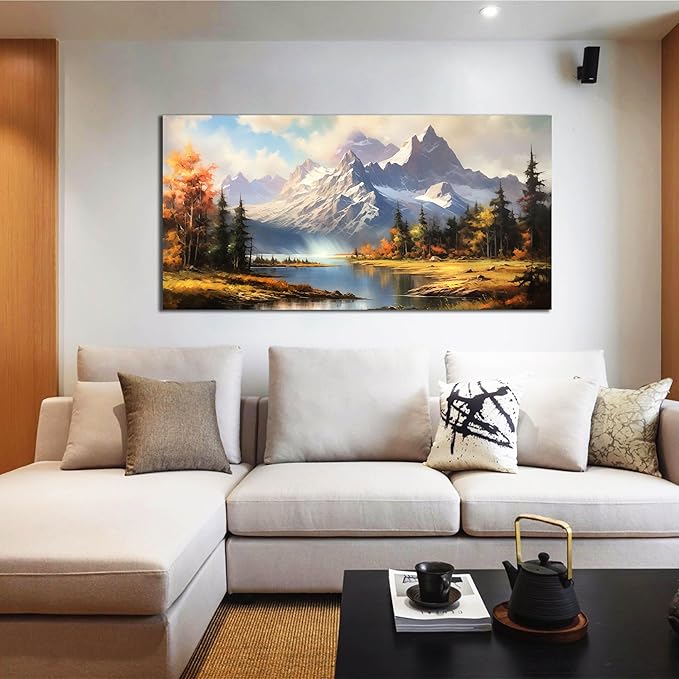 Mountain Wall Art for Living Room Bedroom Office Nature Wall Art Large Mountain Lake Forest Landscape Pictures Modern Artwork Framed Wall Decor Canvas Prints 24x48 Inch