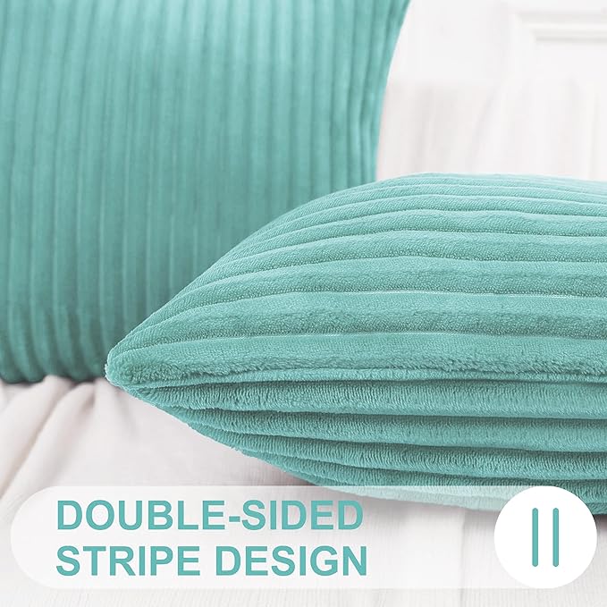 Simmore Decorative Fall Throw Pillow Covers 20x20 Set of 2, Soft Plush Flannel Double-Sided Fluffy Couch Pillow Covers for Sofa Living Room, Aqua Haze