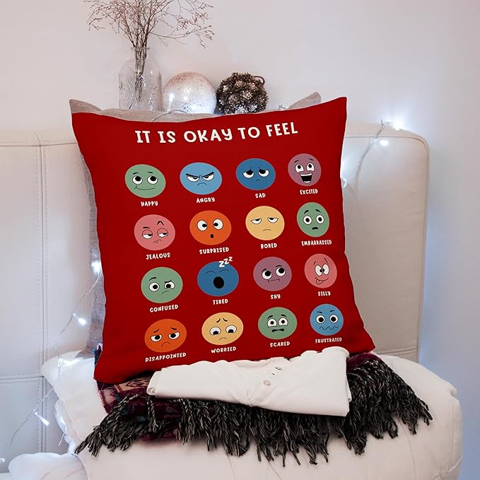 Nogrit Counseling Office Must Haves Red Pillow Cover, Calming Corner, Mental Health Pillowcase Decor for Home Kids,Mental Health Counselor Gifts, Calming Corner Items Kids Pillow Covers 18x18