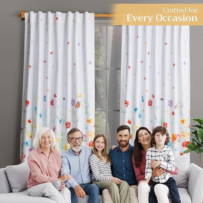 Maison d'Hermine Curtains for Living Room 100% Cotton 96 inch Length One Panel Window Toile Curtains for Bedroom with Loop & Rod Pockets, Gifts for Mothers Day (Summer Whisper, 50" W x 96" L)