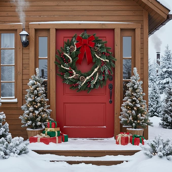 12 Feet Christmas Wooden Beads Garland Round Craft Farmhouse Vintage Wood Bead Garlands for Xmas Decoration Supplies(Natural Color)