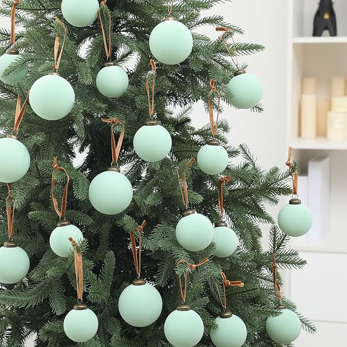 36 Pcs Velvet Christmas Balls Bulk - Flocked Christmas Tree Ball Ornaments Hanging Decoration for Xmas Tree, Wreath, Home or Party Decorations, 2.36", 2.76", 3.15"(Sage Green)