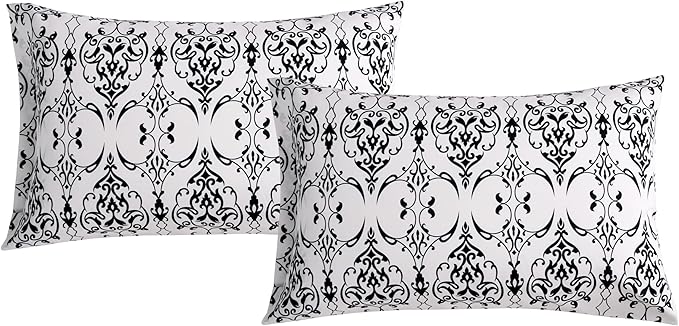 Twin Size Bed Sheets Set Deep Pockets - 6PC Floral & Swirl Ultra Soft Microfiber Bed Sheets - Easy to Clean, 90 Thread Count Sheets with Fitted Sheet, Flat Sheet & Pillowcases (Black/White Scroll)