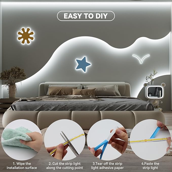 MIWISE COB LED Strip 20ft/6.1m,CRI 90+ Daylight White 6000K High Lumen Super Bright Flexible DC24V LED Tape Light,for Cabinet Home Office DIY Lighting Projects(Adapter & Controller NOT Included)