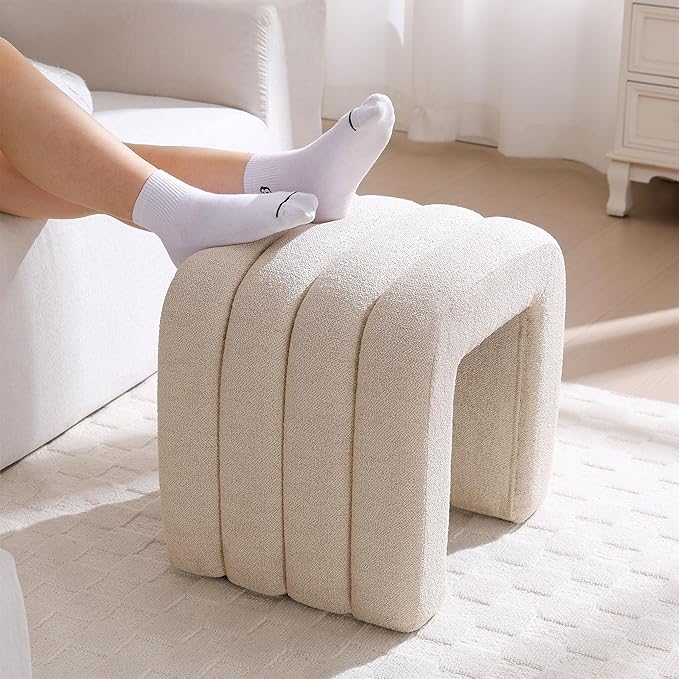 Multi-Functional Ottoman Stool Set of 2, Footrest for Couch, Modern Vanity Stool for Make-up Room, Living Room and Entryway, Small Cute Footstool (Beige Linen)