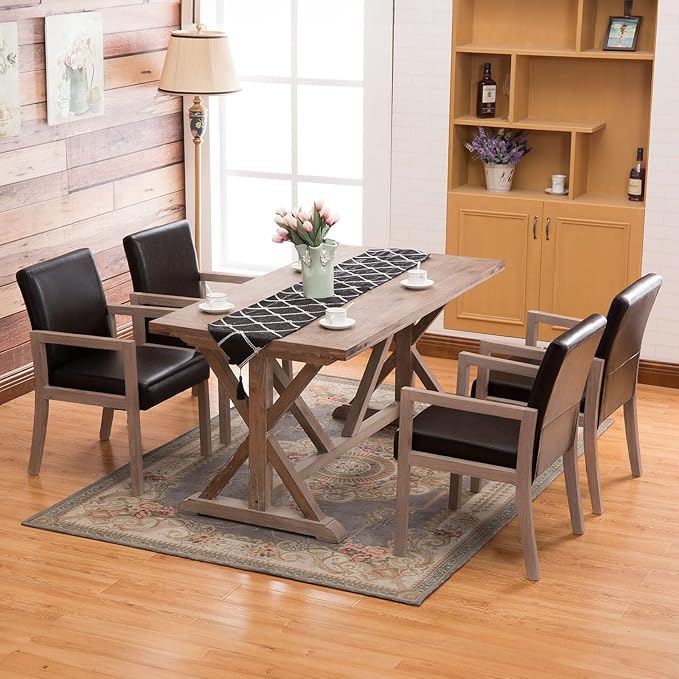 Black Dining Chairs, Upholstered Faux Leather Dining Chairs with Arms, Mid Century Modern Accent Chairs for Living Room Arm Chairs with Wood Frame (1, Black with Wood Arms)