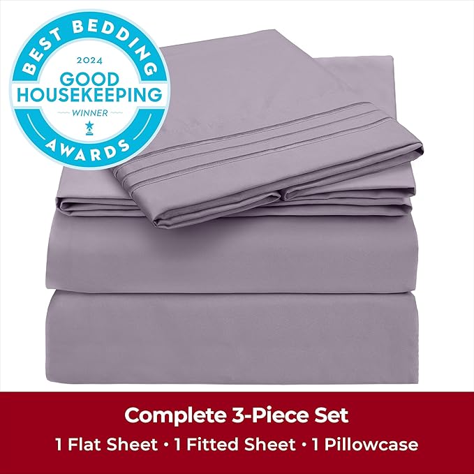 Mellanni Twin Sheets Set - 3 PC Iconic Collection Bedding - Hotel Luxury, Extra Soft, Cooling Bed Sheets - Wrinkle, Fade, Stain Resistant (Twin, Hazy Lilac)
