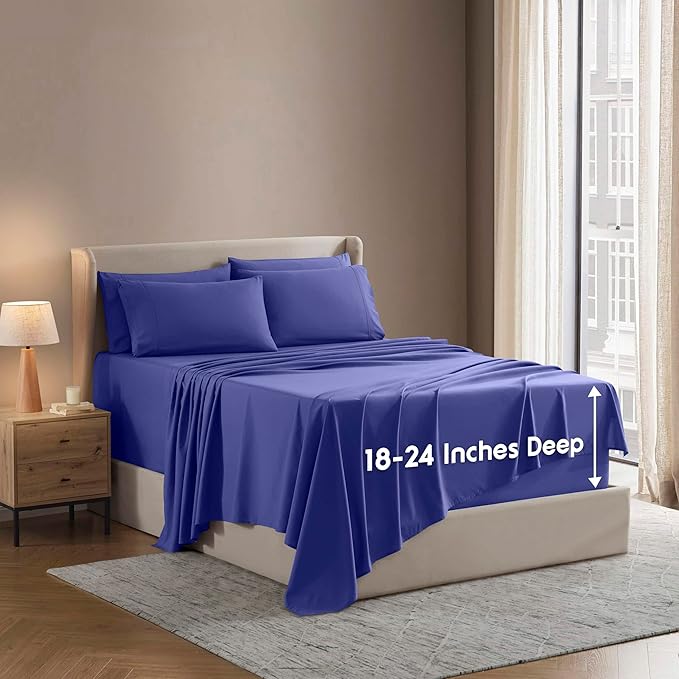 Nestl Extra Deep Twin Sheet Set - 4 Piece Breathable & Cooling Sheets - Hotel Luxury Bedding Set w/18-24 Inch Deep Pockets - Easy & Secure Fit - Super Soft, Wrinkle Free & Comfy - Royal Blue