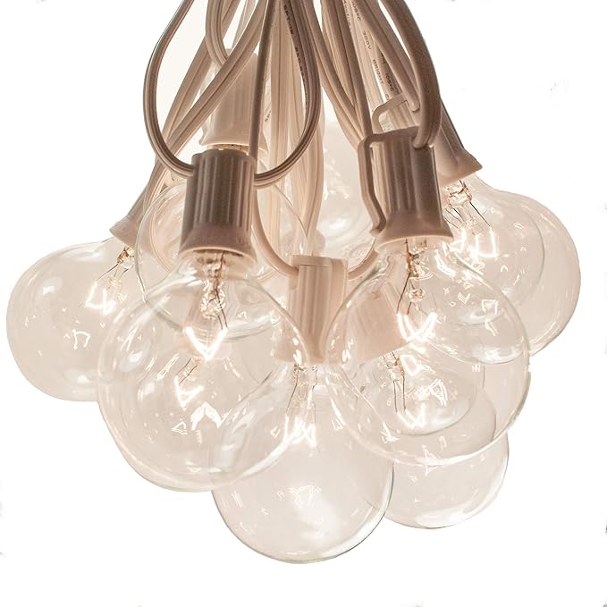 Hometown Evolution, Inc. 50 Foot Globe String Lights - G50 Clear 2 Inch Bulbs (White Wire) - Indoor Outdoor String Lights for Bedroom, Tent, Canopy, Bistro, Cafe and Party Lighting