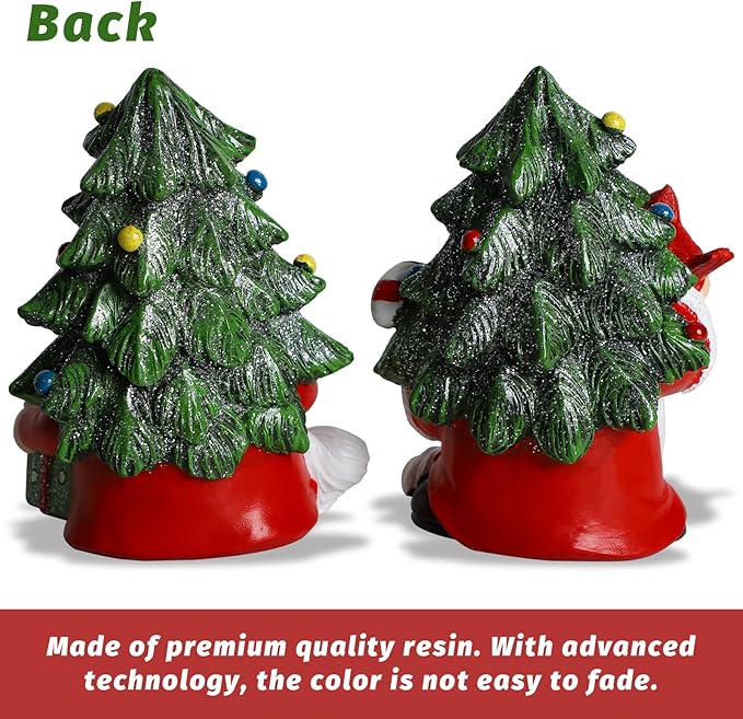 MorTime Set of 2 Christmas Gnomes Table Decorations, Resin Gnome with Gift Box Xmas Tree Snowflake Centerpieces for Desk Shelf Fireplace Winter Holiday Christmas Decor