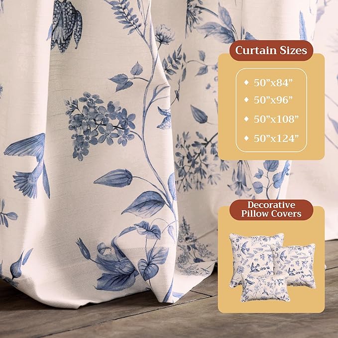 Maison d' Hermine Curtains for Living Room 100% Cotton 96 inch Length One Panel Light Filtering Curtains for Bedroom Windows with Rod and Loop Pockets Drapes (Neo Ipomee Beige, 50" W x 96" L)