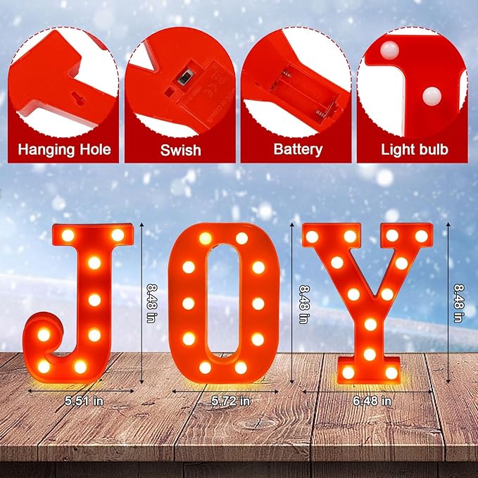 Christmas Table Decorations with LED Lights, Resin Joy Centerpiece for Holiday Party Home Table Decor Christmas Decorations
