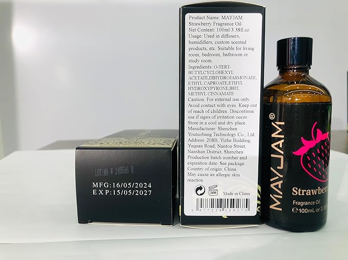 MAYJAM 100ML/3.38FL.OZ Strawberry Fragrance Oils with Glass Dropper, Essential Oils for Diffusers for Home, Long Lasting Scented Oils for Diffusers Soap Candle Making