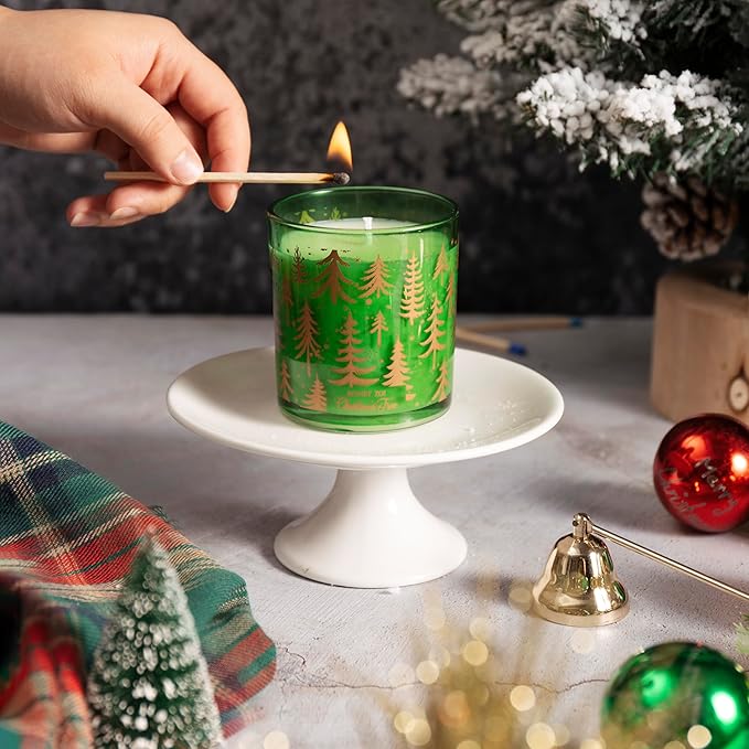 ROMIIE ZOI Christmas Scented Candle - 6oz Soy Wax Candle, Christmas Tree, Infused with Fresh-Cut Spruce Branches Aroma - Scottish Plaid Green and Red Gift Box for Holiday Season Gift